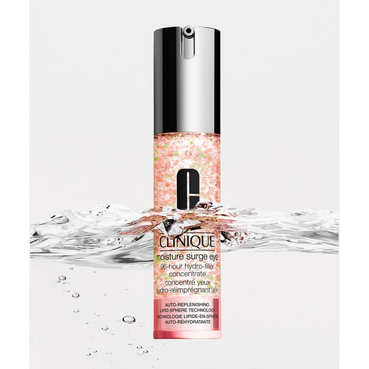 Clinique Moisture Surge Eye 96H Hydro-Filler 15 ml fuktighetsgivende øyekonsentrat i rosa gel med kuler.