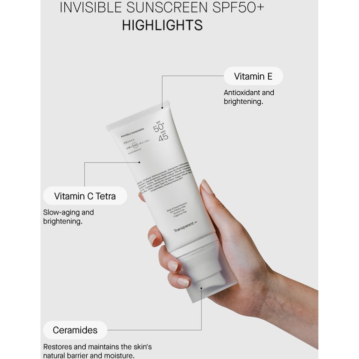 Niche Beauty Lab Transparent Lab Invisible Sunscreen 100 ml solkrem med vitamin C, E og ceramider i hvit tube