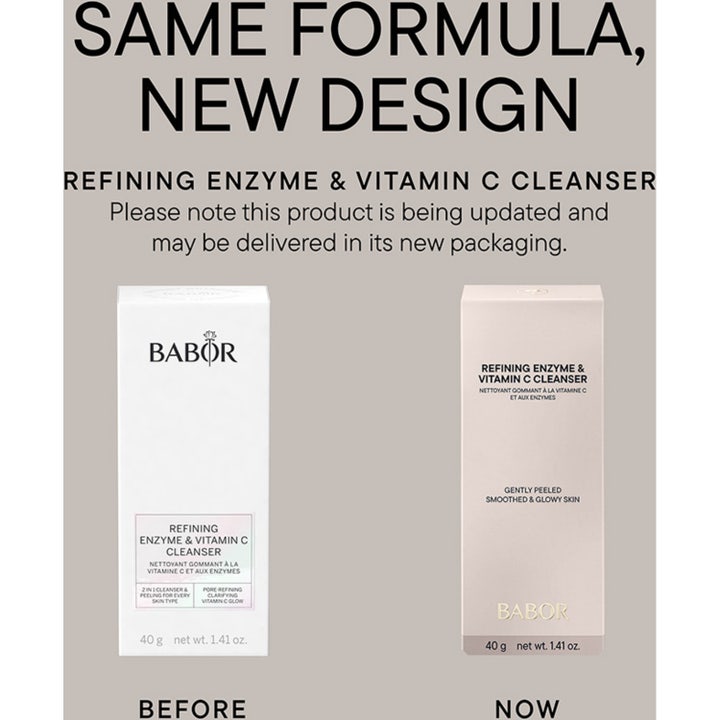 Babor Refining Enzyme & Vitamin C Cleanser 40 g ansiktsrens med glød ved siden av en sitrusfrukt.