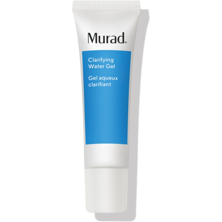 Murad Clarifying Water Gel klargjørende ansiktsgel i hvit tube med et markant blått felt og hvitt lokk
