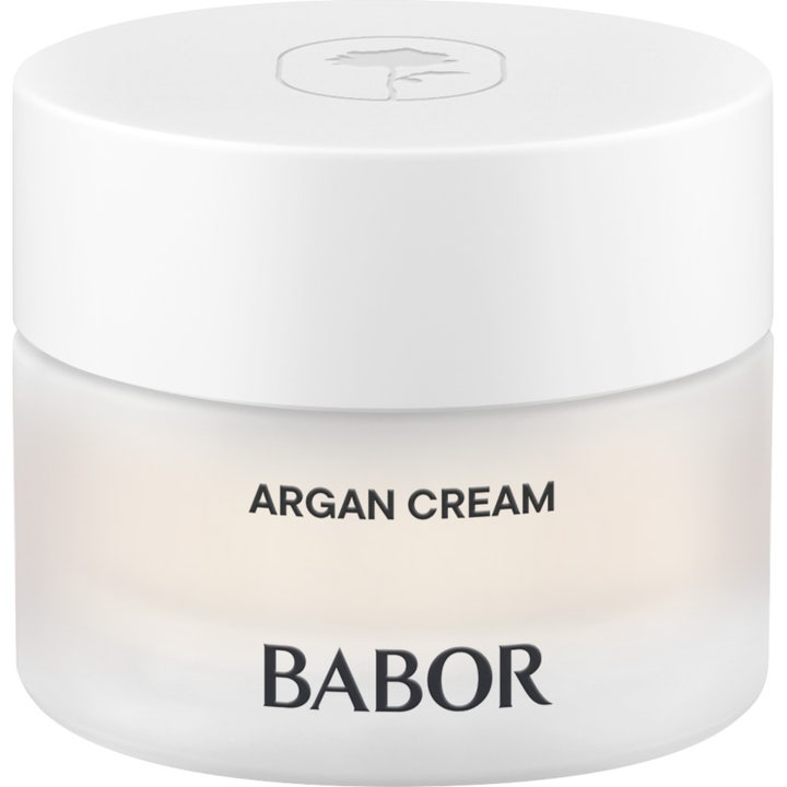Babor Argan Cream 50ml pleiende ansiktskrem i en frostet glasskrukke med minimalistisk hvitt lokk