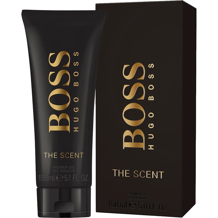 Hugo Boss Boss The Scent 150 ml dusjsåpe i svart tube og eske med elegante gulldetaljer som gir en luksuriøs følelse.