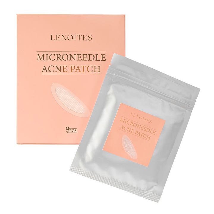 Lenoites Microneedle Acne Patch 9 stk spot treatment i ferskenfarget eske og sølvfarget pose