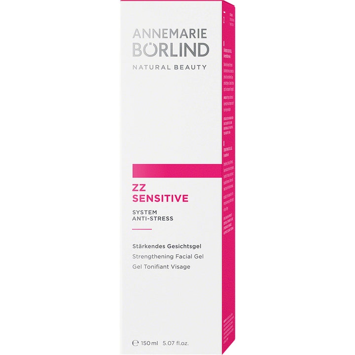 Annemarie Börlind ZZ Sensitive Strengthening Facial Gel 150 ml styrkende ansiktsgel i hvit eske med rosa System Anti-Stress.
