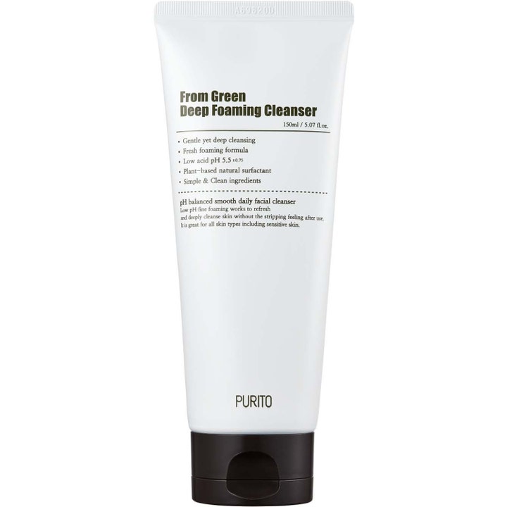 Purito From Green Deep Foaming Cleanser 150ml pH-balansert renseskum i hvit plasttube med sort flippkork