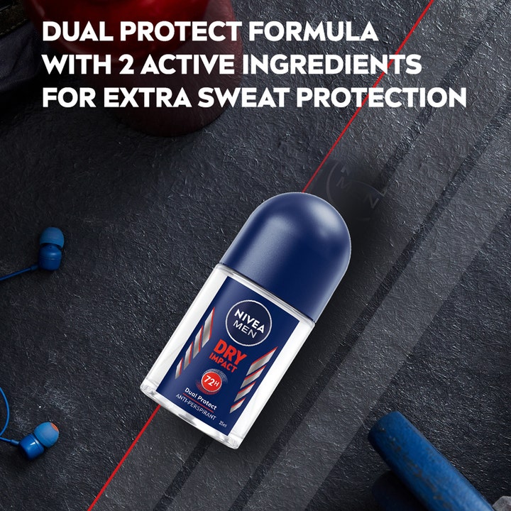 NIVEA Men Dry Impact 25 ml antiperspirant roll-on i glassflaske med blått lokk for 72 timers beskyttelse