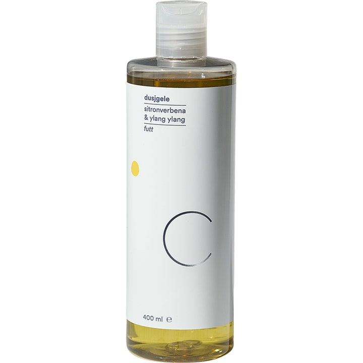 C-serien dusjgele sitronverbena ylang ylang 400 ml pleiende kroppsvask i hvit flaske med sølvdetaljer