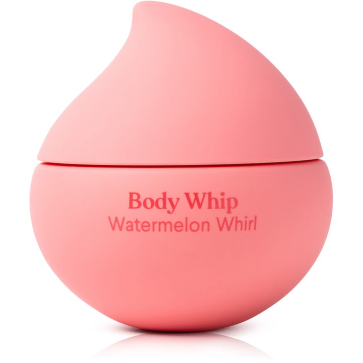 Body Whip Watermelon Whirl 200 ml fuktighetsgivende kroppskrem i en dråpeformet rosa krukke