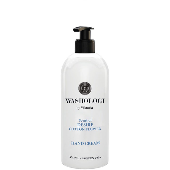 Washologi Hand Cream Desire Cotton Flower 500 ml fuktighetsgivende handpleie i hvit pumpeflaske med sort pumpe