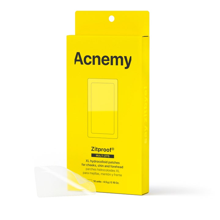 Acnemy Zitproof Multi Zits 10 stk kviseplaster i gul eske som motvirker urenheter på hake og panne.
