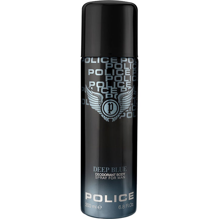 Police Deep Blue Deodorant Body Spray 200 ml oppfriskende kroppsspray i svart sprayflaske med sølvvinger