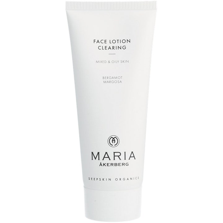 Maria Åkerberg Face Lotion Clearing ansiktslotion balanserer fet hud i en hvit tube med sort logo.