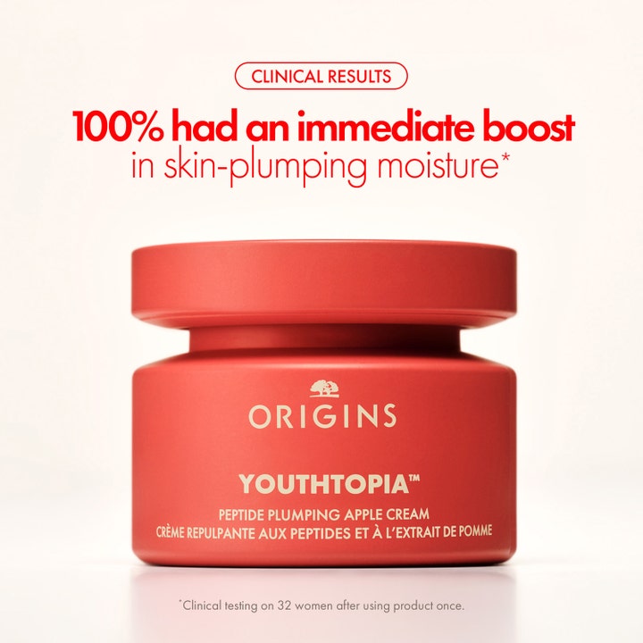 Origins Youthtopia Peptide Plumping Apple Cream 50 ml ansiktskrem i rød krukke som gir umiddelbar fuktighetsboost.