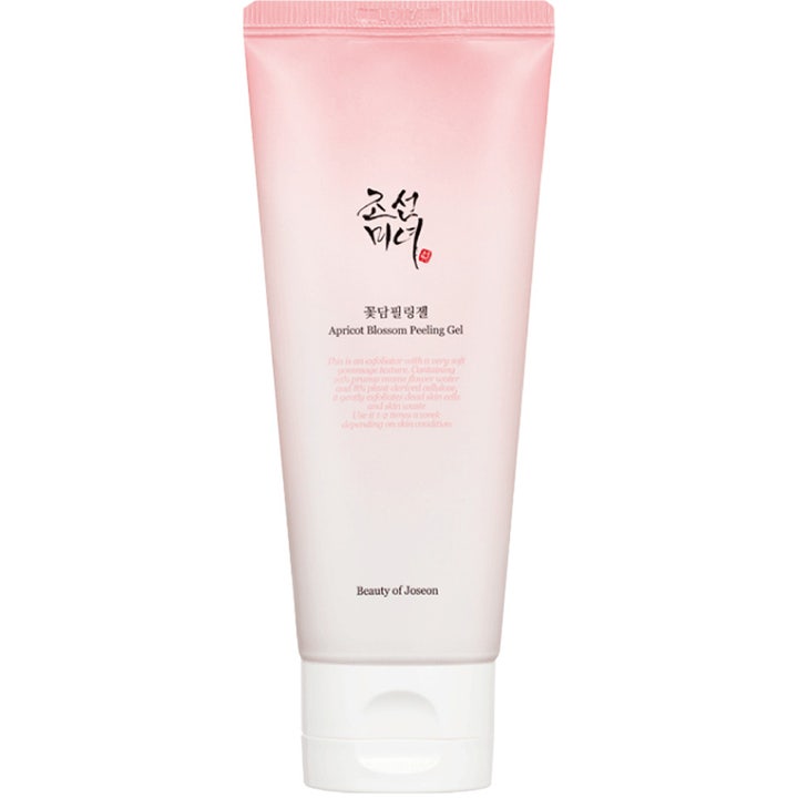 Beauty of Joseon Apricot Blossom Peeling Gel 100ml eksfolierende ansiktsgel i en lys rosa tube med hvit kork