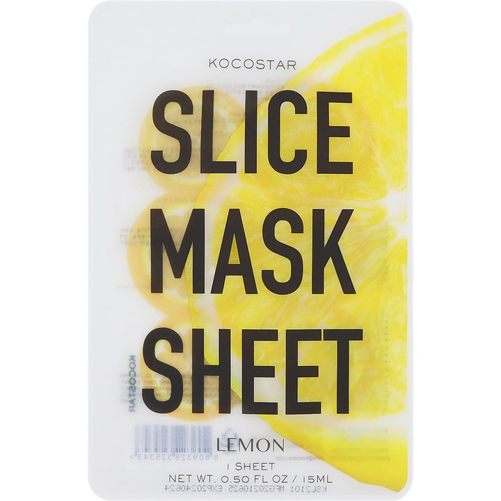 Kocostar Slice Mask Sheet Lemon 15 ml oppfriskende arkmaske i hvit pose med gult sitrondesign og stor sort tekst