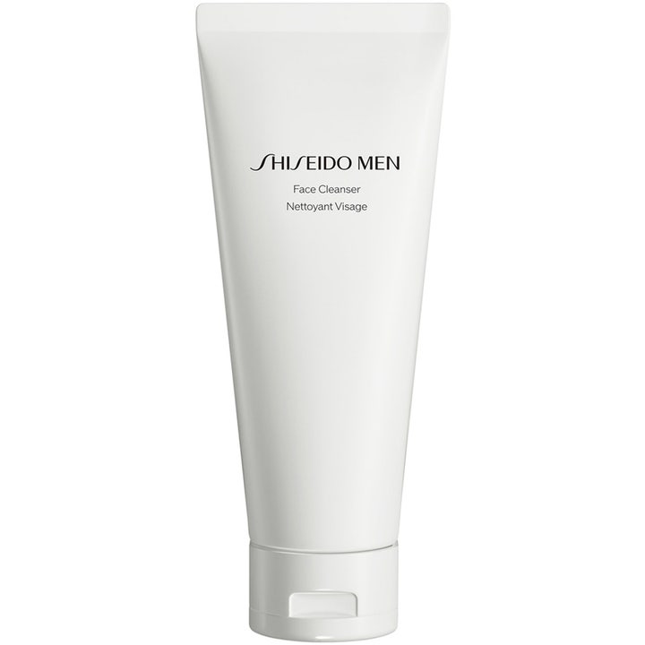Shiseido Men Face Cleanser ansiktsrens som renser huden i en minimalistisk hvit plasttube med flipplokk