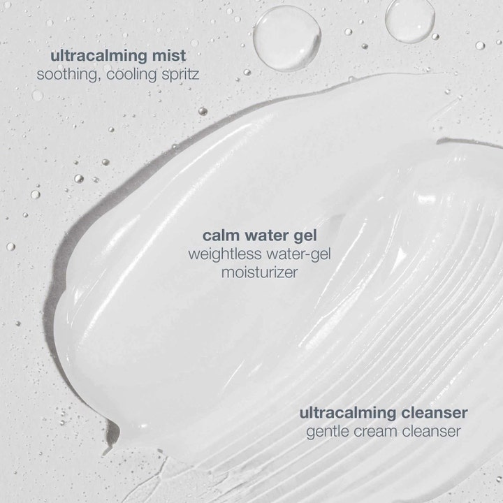 Dermalogica Sensitive Skin Rescue Kit beroligende ansiktspleie viser tekstur av ultracalming mist cleanser og water gel