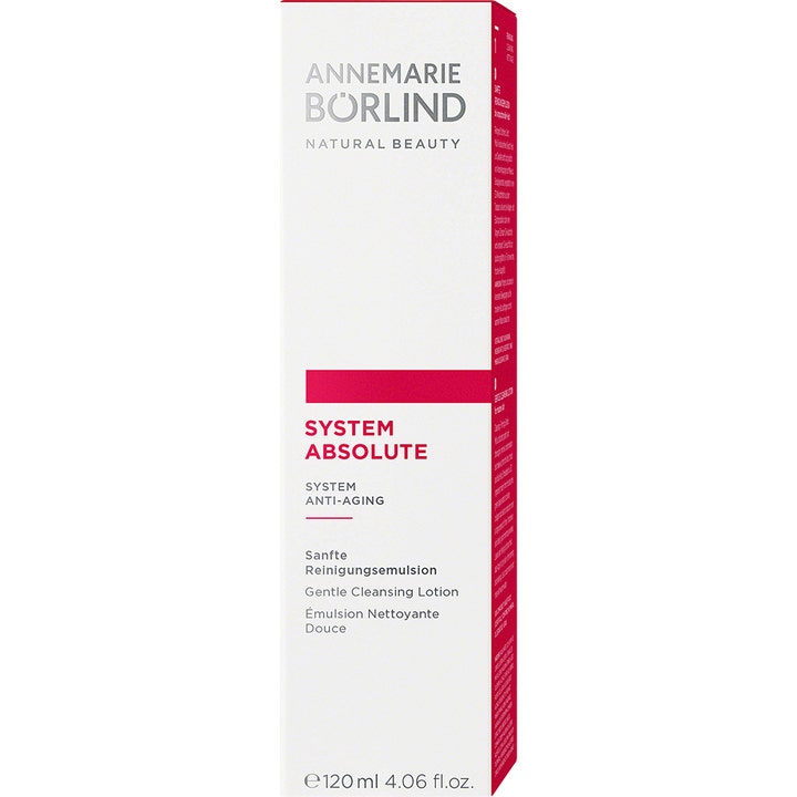 Annemarie Börlind System Absolute Cleansing Lotion 120 ml anti-aging ansiktsrens i hvit eske med rosa detaljer