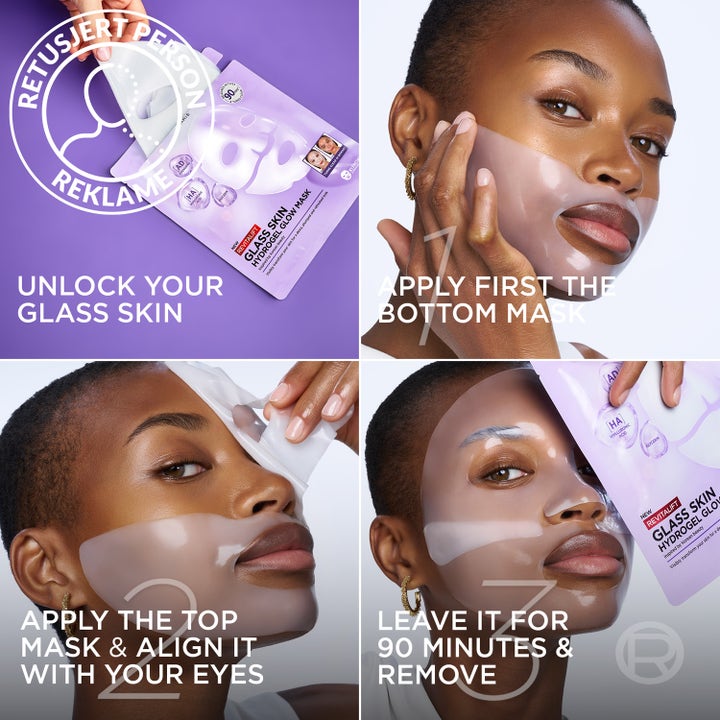 L'Oréal Paris Revitalift Filler Glass Skin Mask 1 stk ansiktsmaske påført i to deler for fukt og glød