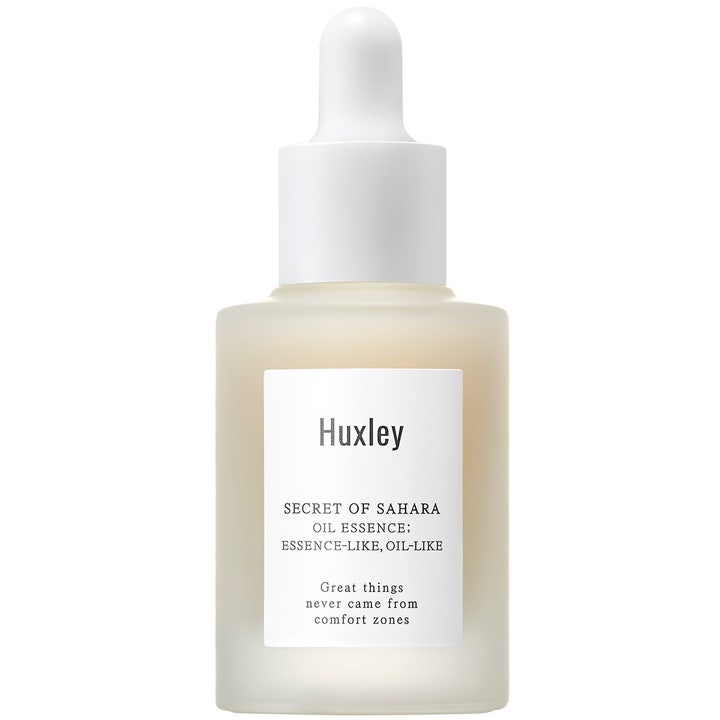 Huxley Secret of Sahara Oil Essence 30 ml fuktighetsgivende ansiktsserum i frostet glassflaske med hvit pipette