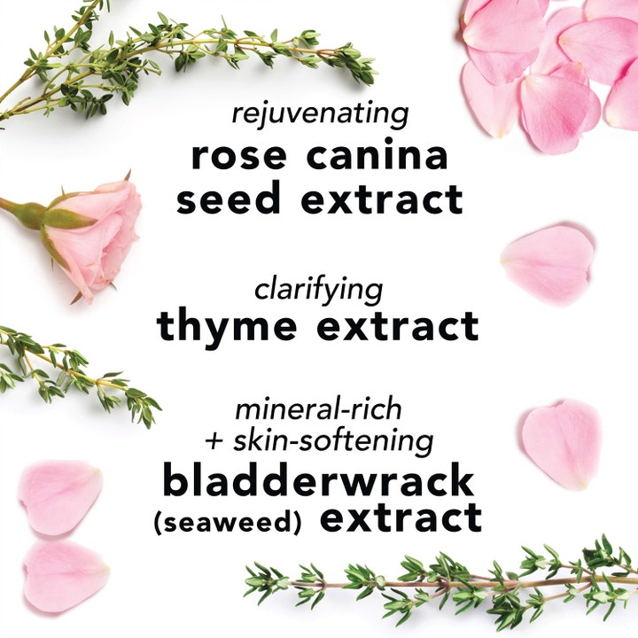 Mario Badescu Facial Spray 118 ml ansiktsspray med tekst om nype, timian og tangekstrakt blant roseblader
