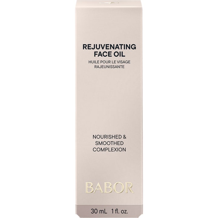 Babor Rejuvenating Face Oil 30 ml ansiktsolje i hvit eske med gullfarget etikett for alle hudtyper som gir glød