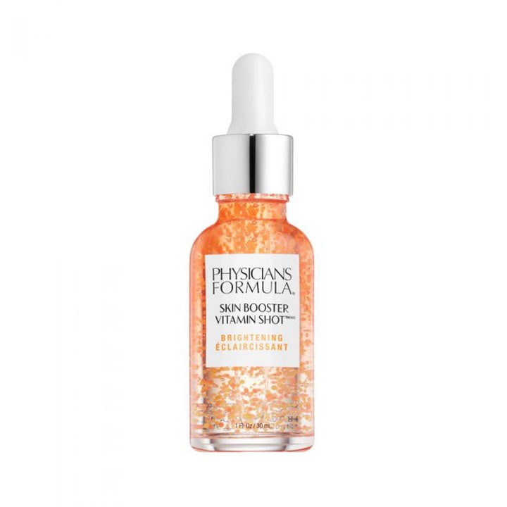 Physicians Formula Skin Booster Vitamin Shot 30 ml opplysende serum i glassflaske med pipette og oransje perler.