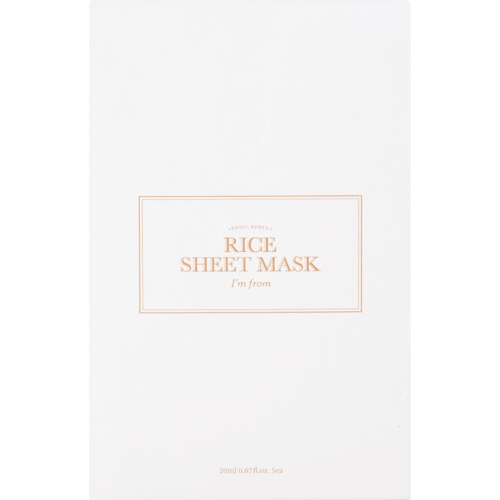 I'm from Rice Sheet Mask 5 stk fuktighetsgivende ansiktsmasker i hvit eske med minimalistisk design