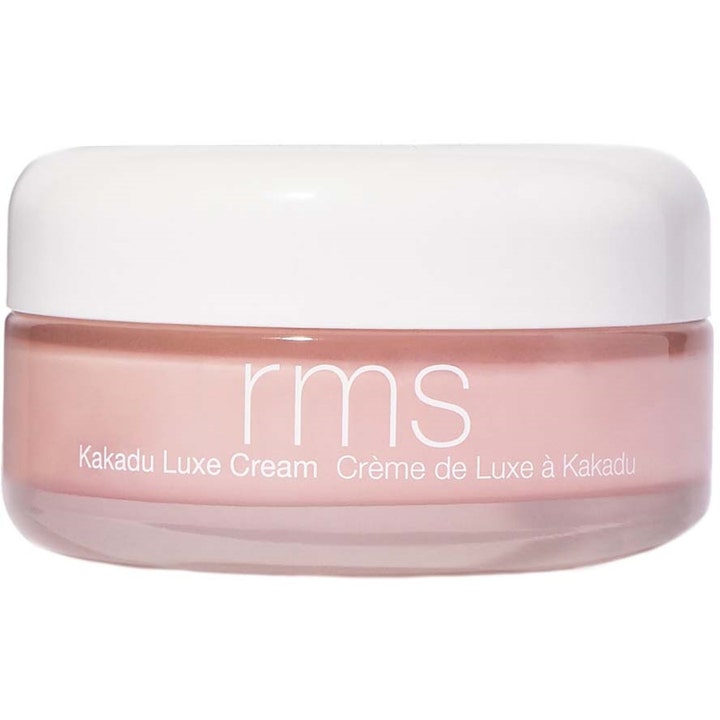 RMS Kakadu Luxe Cream 50 ml fuktighetsgivende ansiktskrem med vitamin C i glasskrukke med rosa krem og hvitt lokk.