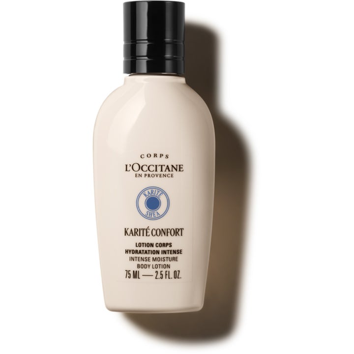 L'Occitane Shea Body Lotion 75 ml fuktighetsgivende kroppskrem i lys flaske med svart kork
