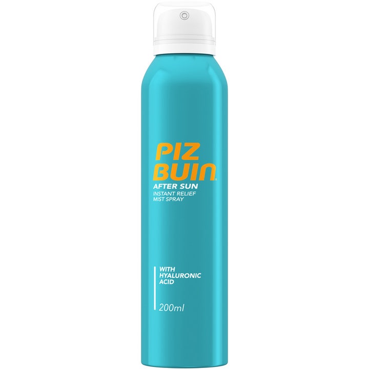 Piz Buin After Sun Instant Relief Mist Spray 200ml beroligende after sun i turkis metallflaske med hvit kork.