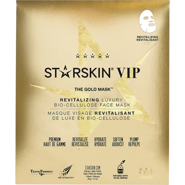 Starskin The Gold Mask 40 g revitaliserende sheet mask i luksuriøs gullfarget forpakning med stjernemønster