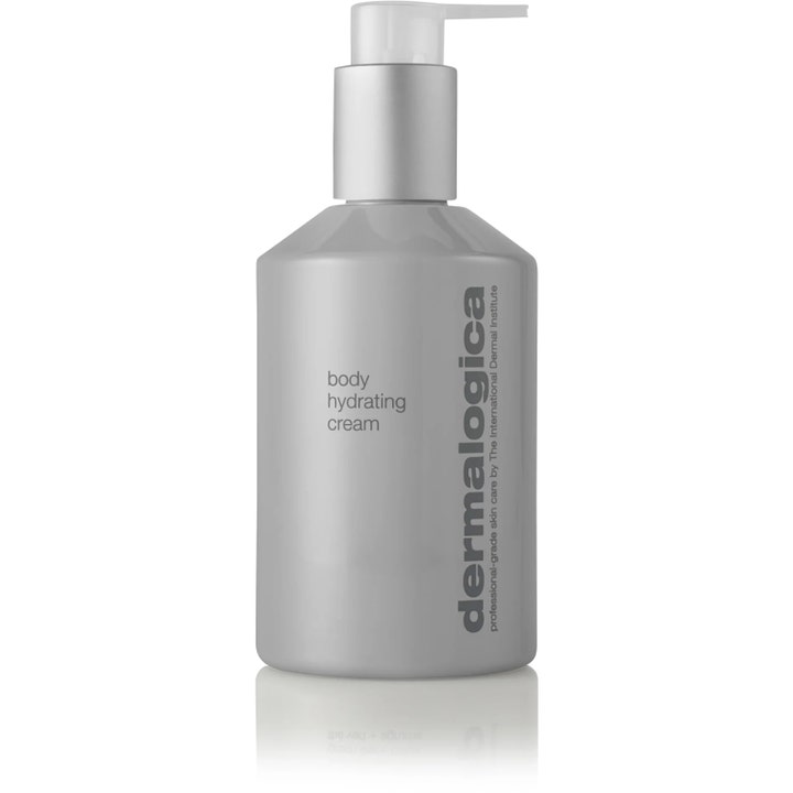 Dermalogica Body Hydrating Cream 473 ml fuktighetsgivende kroppskrem i en grå plastflaske med praktisk hvit pumpe