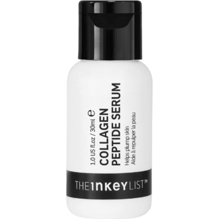 The Inkey List Collagen Peptide Serum 30ml ansiktsserum som gir fyldigere hud i hvit plastflaske med sort kork