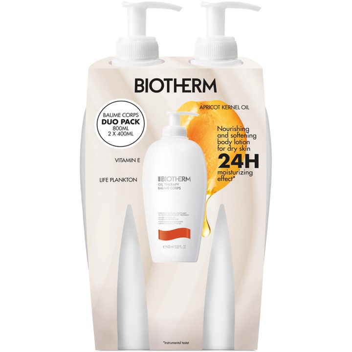 Biotherm Oil Therapy Baume Corps Duo Pack 2x400ml fuktighetsgivende bodylotion med pumpe og aprikosolje