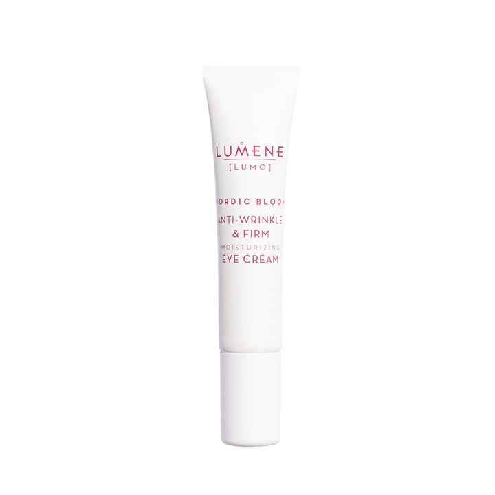 Lumene Nordic Bloom Anti-Wrinkle & Firm Eye Cream 15ml øyekrem som reduserer rynker i hvit tube med rosa tekst