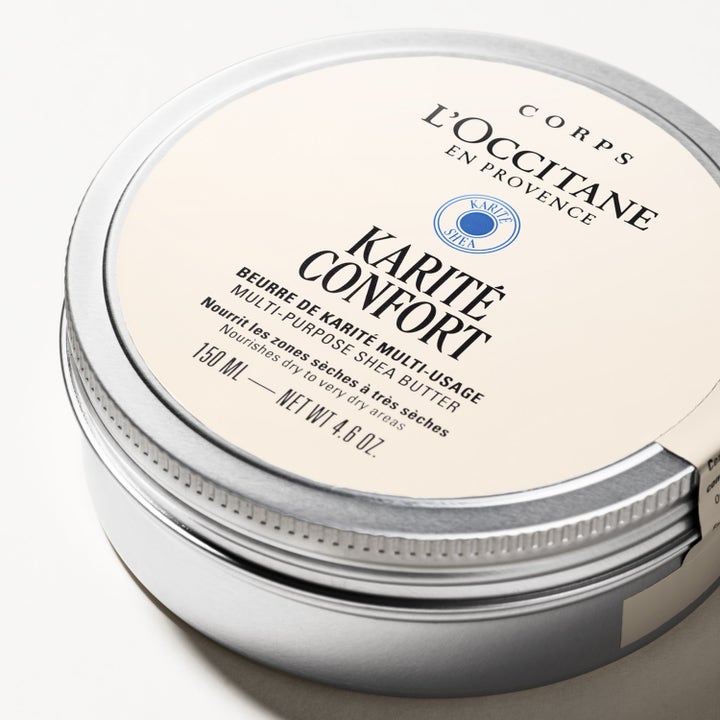 L'Occitane en Provence Multi-Purpose Shea Butter 150 ml nærende kropspleie i en rund sølvfarget metallboks