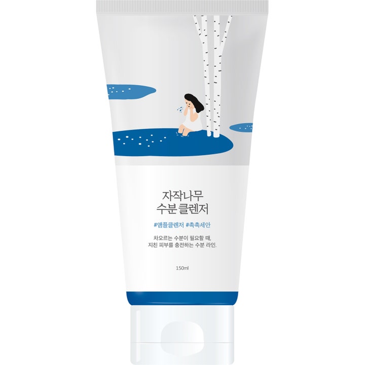Round Lab Birch Juice Moisturizing Cleanser 150ml i hvit tube med blå detaljer ger fukt til tørr hud
