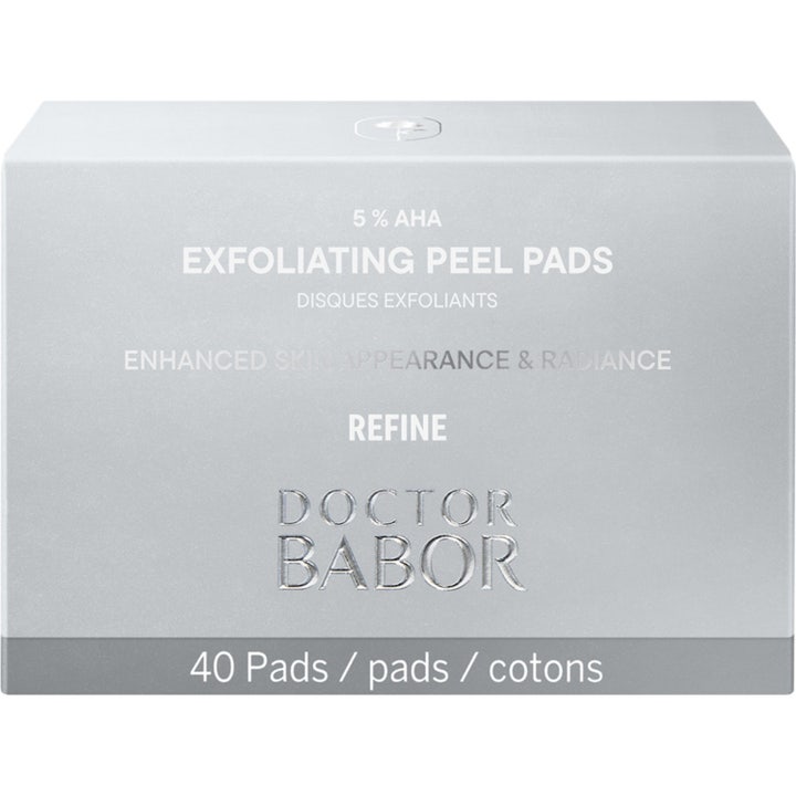 Babor DOC Exfoliating Peel Pads 40 stk eksfolierende peeling i form av en hvit rund pad med mønstret struktur