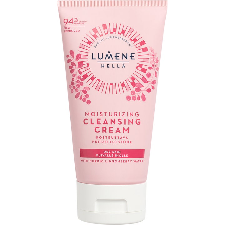Lumene Hellä Moisturizing Cleansing Cream 150ml fuktighetsgivende rens for tørr hud i rosa tube med hvitt lokk.