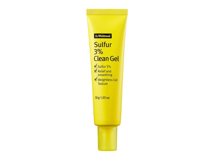 By Wishtrend Sulfur 3% Clean Gel 30 g beroligende ansiktsgel som motvirker urenheter i en gul tube med gult lokk