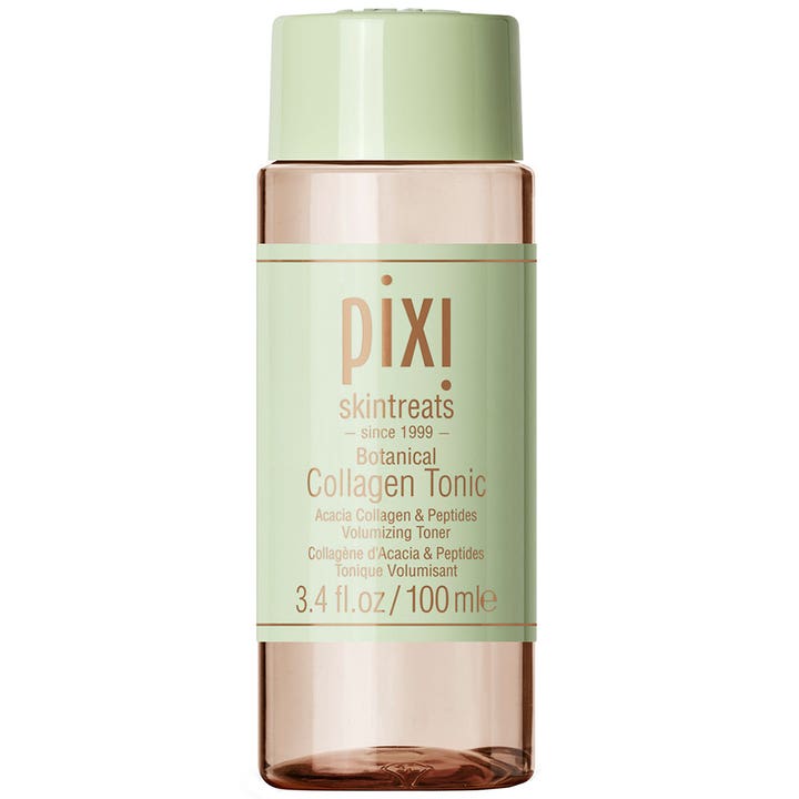 Pixi Botanical Collagen Tonic 100 ml volumgivende ansiktsvann i en bruntonet flaske med lysegrønn kork og etikett