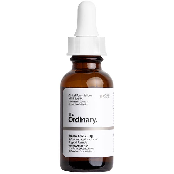 The Ordinary Amino Acids + B5 30 ml ansiktsserum som gir fuktighet i en brun glassflaske med hvit pipette