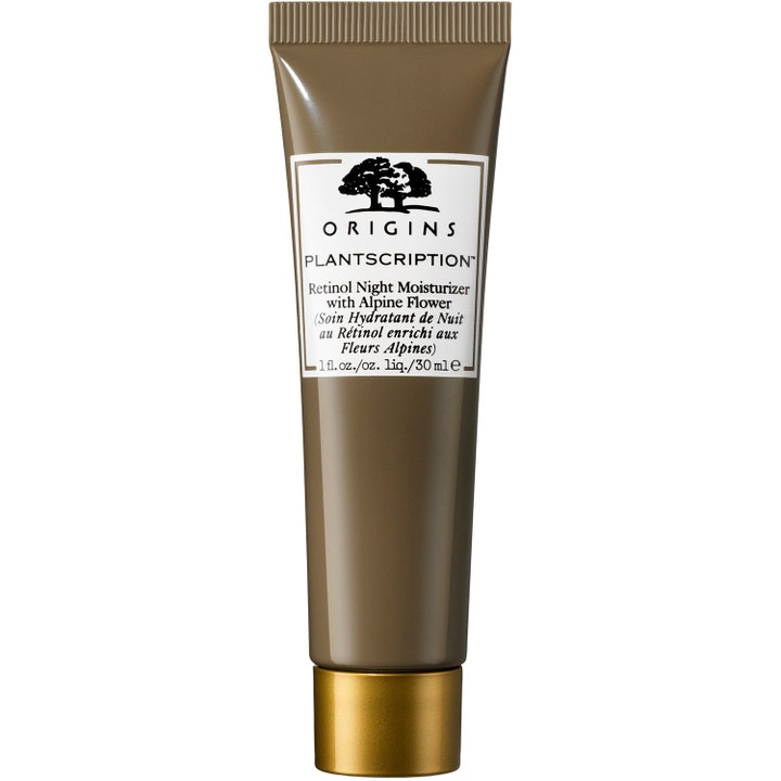 Origins Plantscription Retinol Night Moisturizer 30 ml nattkrem med retinol i en olivengrønn tube med gullkork