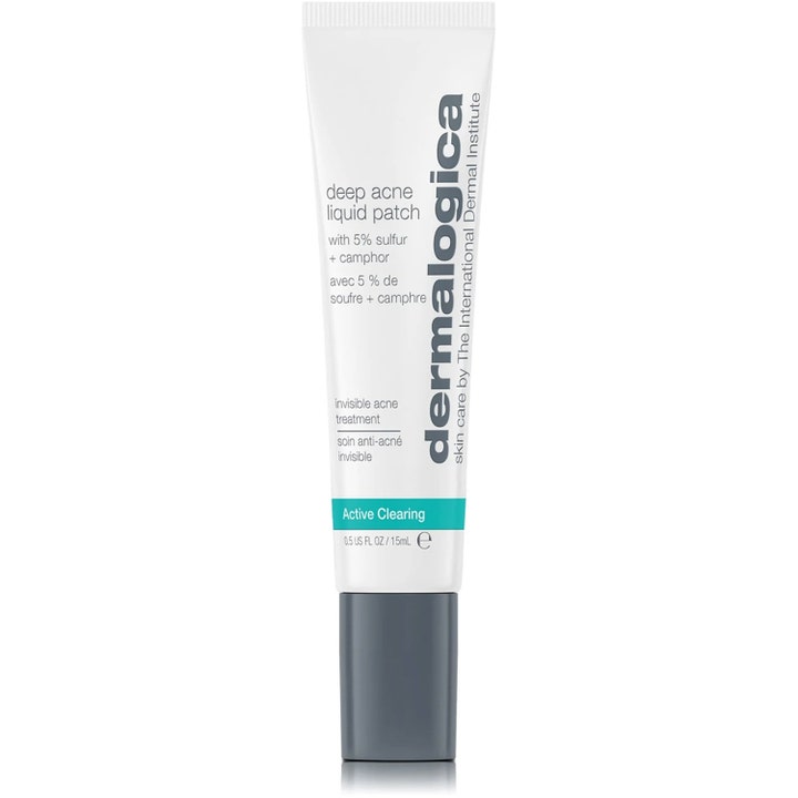 Dermalogica Deep Acne Liquid Patch 15 ml kvisebehandling som gir klarere hud i hvit tube med grått skrulokk