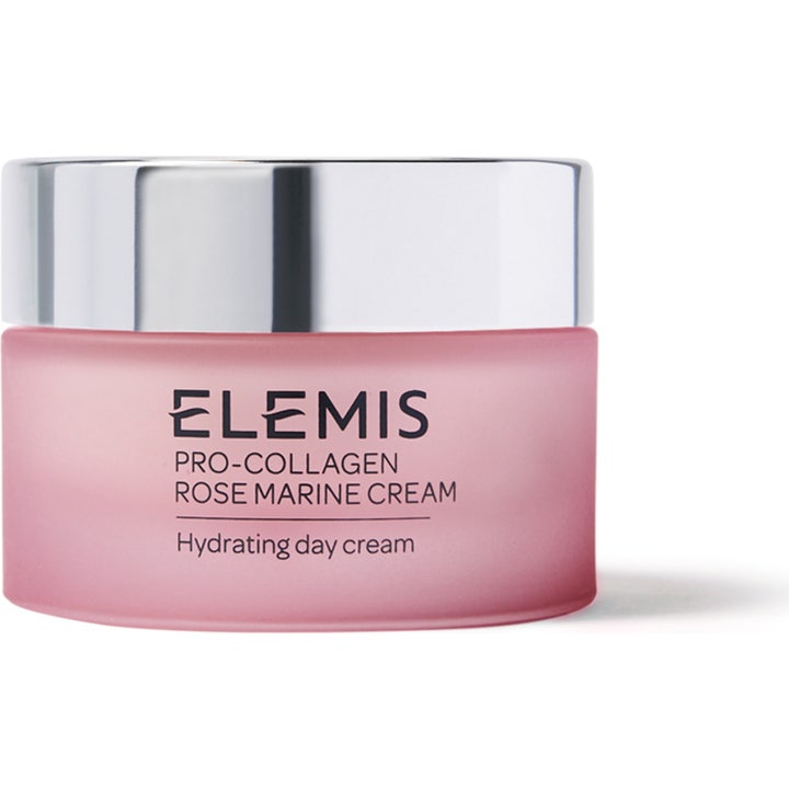 Elemis Pro-Collagen Rose Marine Cream 50 ml fuktighetsgivende dagkrem i rosa frostet glasskrukke med sølvlokk