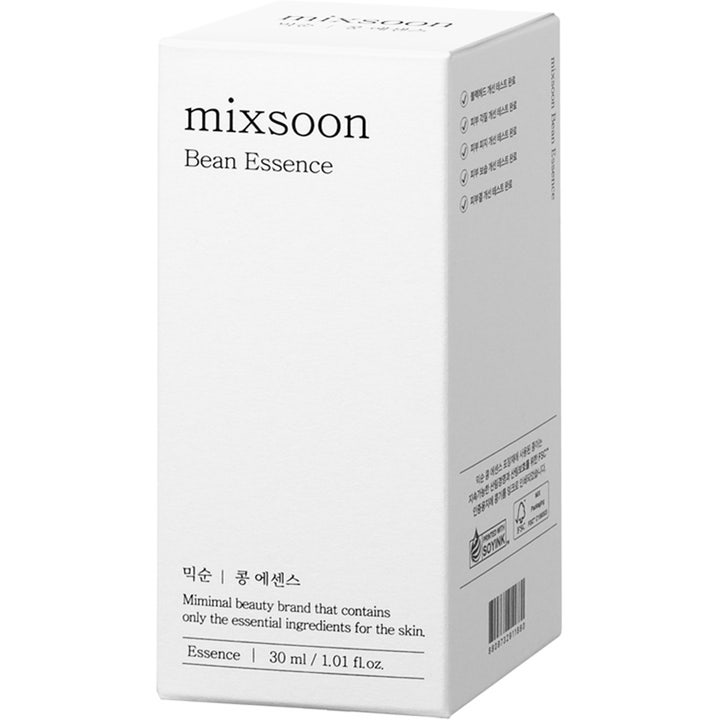 Mixsoon Bean Essence 30 ml eksfolierende essence i hvit minimalistisk eske med svart tekst