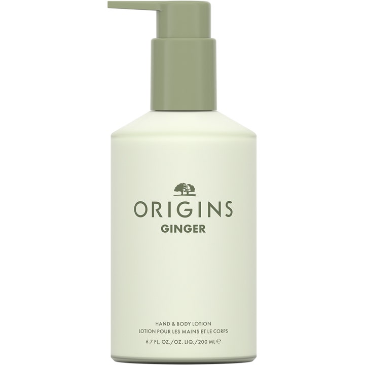 Origins Ginger Hand & Body Lotion 200 ml fuktighetsgivende krem i en lys grønn flaske med salviegrønn pumpe