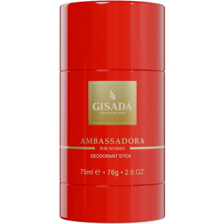 Gisada Ambassadora Deodorant Stick 75 ml deodorant for kvinner i rød sylindrisk hylse med elegante gulldetaljer.