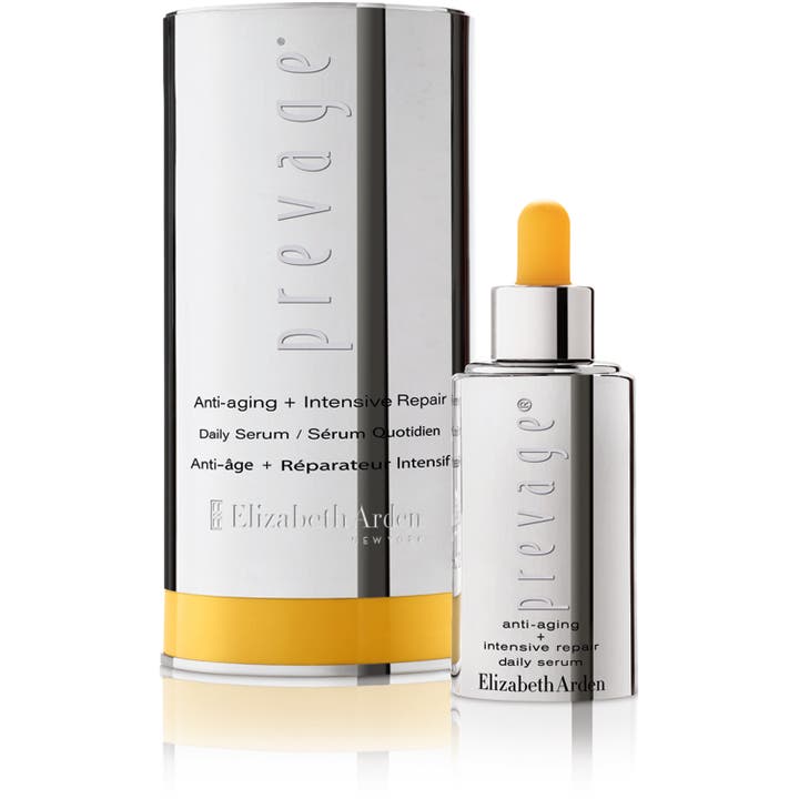 Elizabeth Arden Prevage Anti-Aging Intensive Repair Daily Serum 30 ml reparerende serum i sølvflaske med oransje pipette
